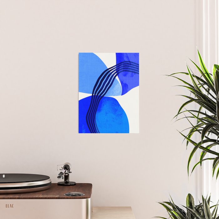 minimal mid century mod organic shapes blue Poster Gallery Image 2