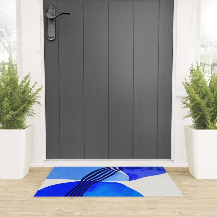 minimal mid century mod organic shapes blue Welcome Mat Gallery Image 3