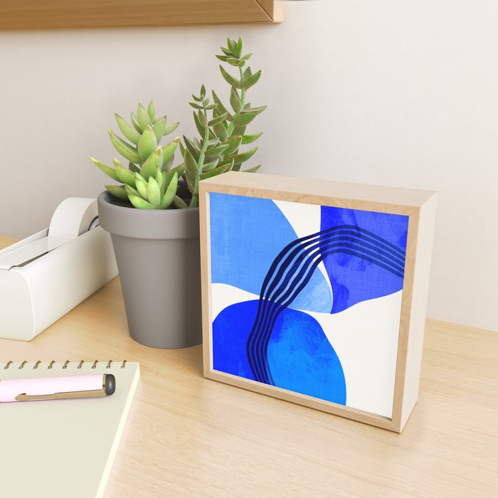 minimal mid century mod organic shapes blue Mini Art Print Gallery Image 2