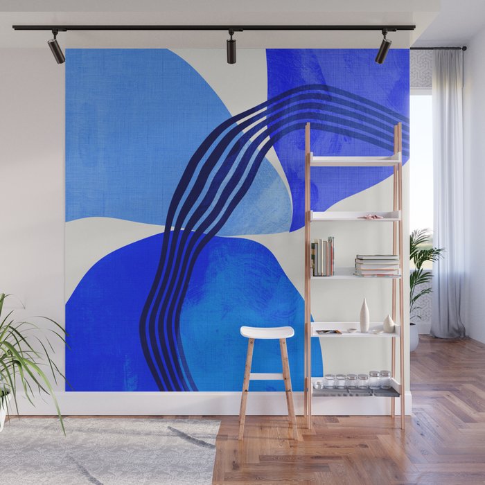 minimal mid century mod organic shapes blue Wall Mural Gallery Image 1