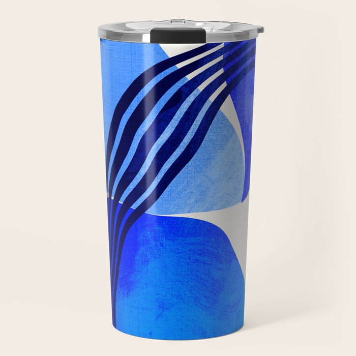 minimal mid century mod organic shapes blue Travel Mug Gallery Image 1
