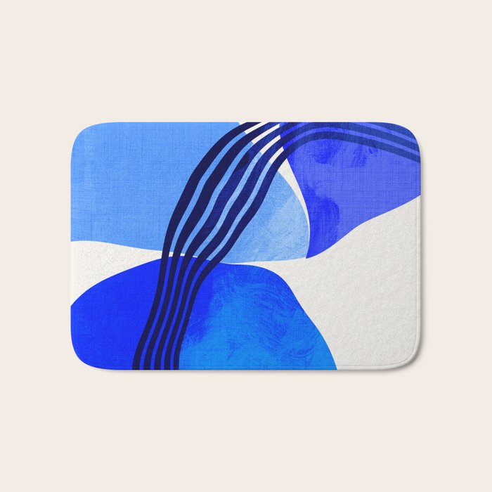 minimal mid century mod organic shapes blue Bath Mat Gallery Image 1