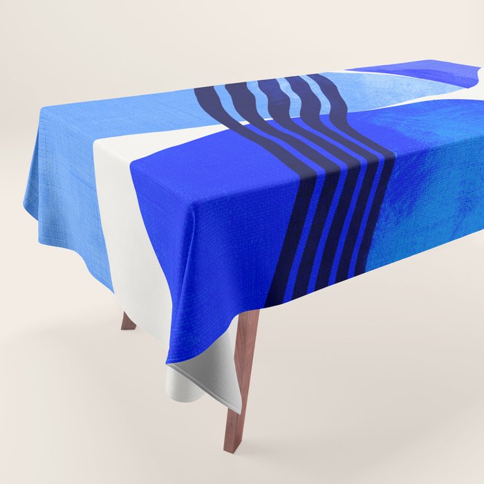 minimal mid century mod organic shapes blue Tablecloth Gallery Image 1