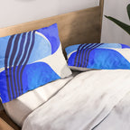 minimal mid century mod organic shapes blue Pillow Sham Gallery Image 2