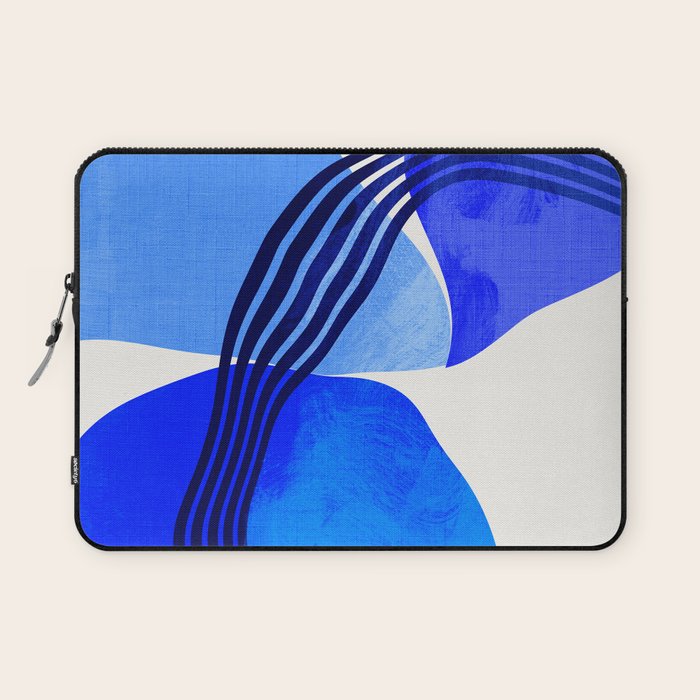 minimal mid century mod organic shapes blue Laptop Sleeve Gallery Image 1