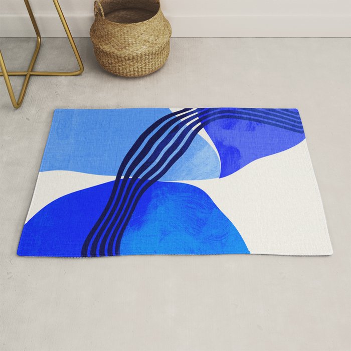 minimal mid century mod organic shapes blue Rug Gallery Image 1