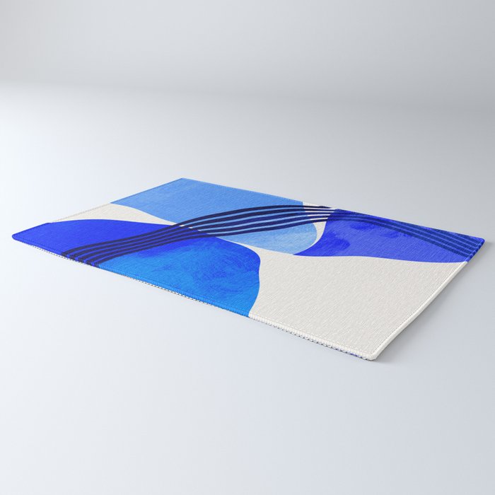 minimal mid century mod organic shapes blue Rug Gallery Image 3