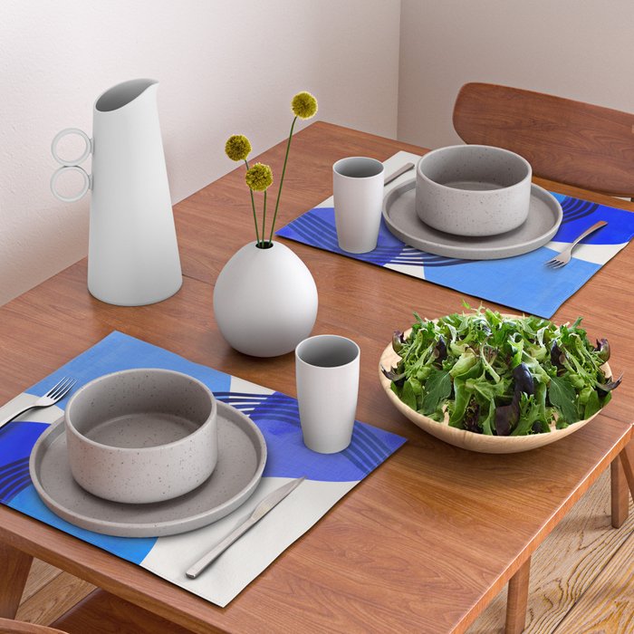 minimal mid century mod organic shapes blue Placemat Gallery Image 2