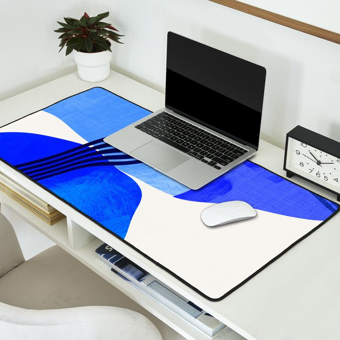 minimal mid century mod organic shapes blue Desk Mat Gallery Image 2