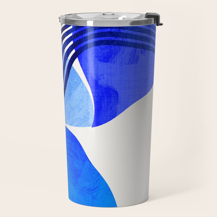 minimal mid century mod organic shapes blue Travel Mug Gallery Image 2