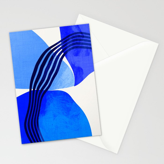 minimal mid century mod organic shapes blue Stationery Card Gallery Image 2