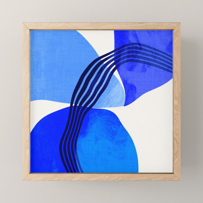 minimal mid century mod organic shapes blue Mini Art Print Gallery Image 1