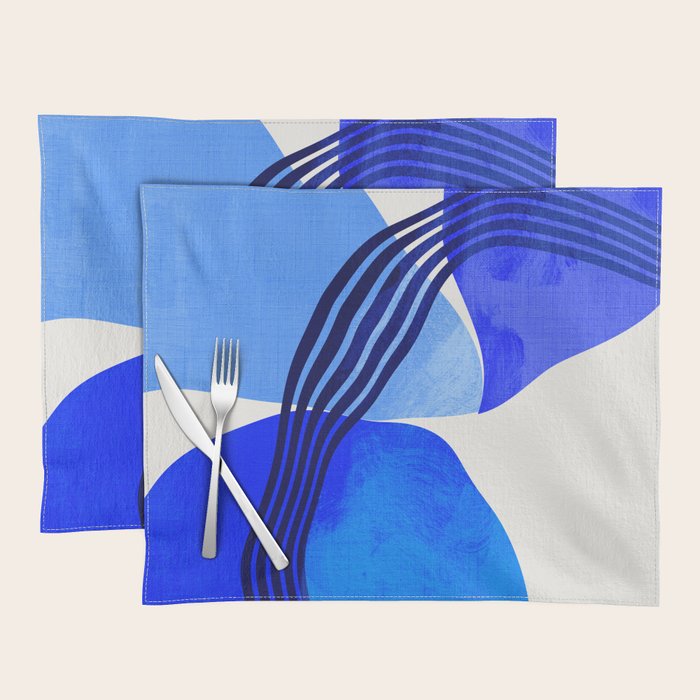minimal mid century mod organic shapes blue Placemat Gallery Image 1