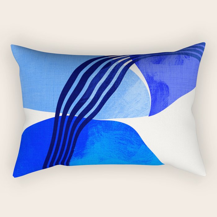 minimal mid century mod organic shapes blue Rectangular Pillow Gallery Image 1