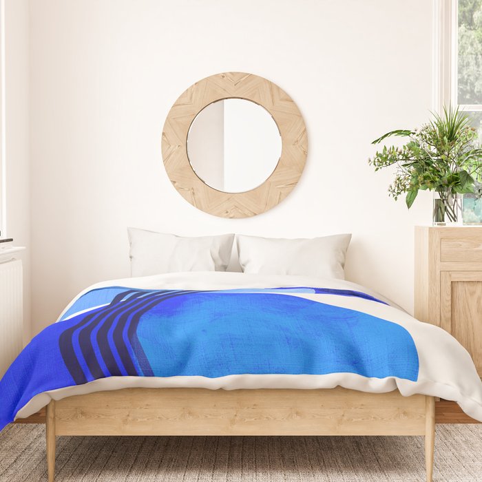 minimal mid century mod organic shapes blue Duvet Cover Gallery Image 3