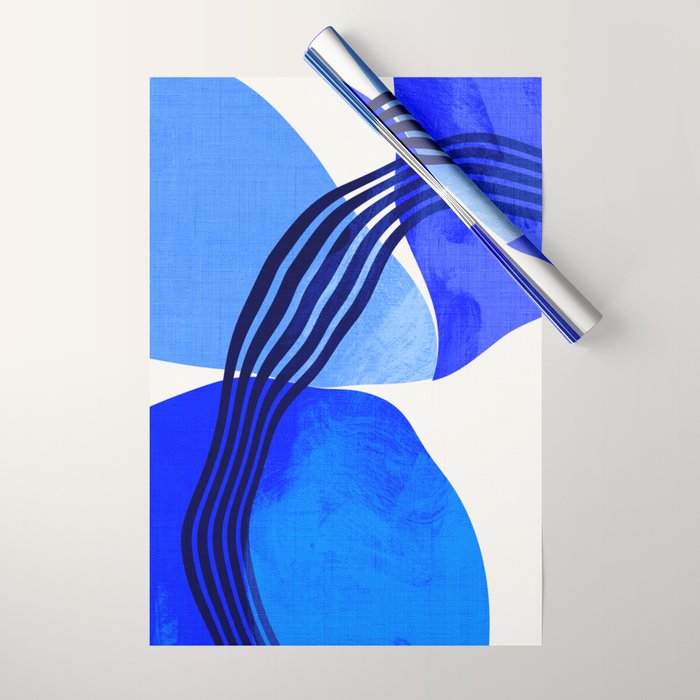 minimal mid century mod organic shapes blue Wrapping Paper Gallery Image 1