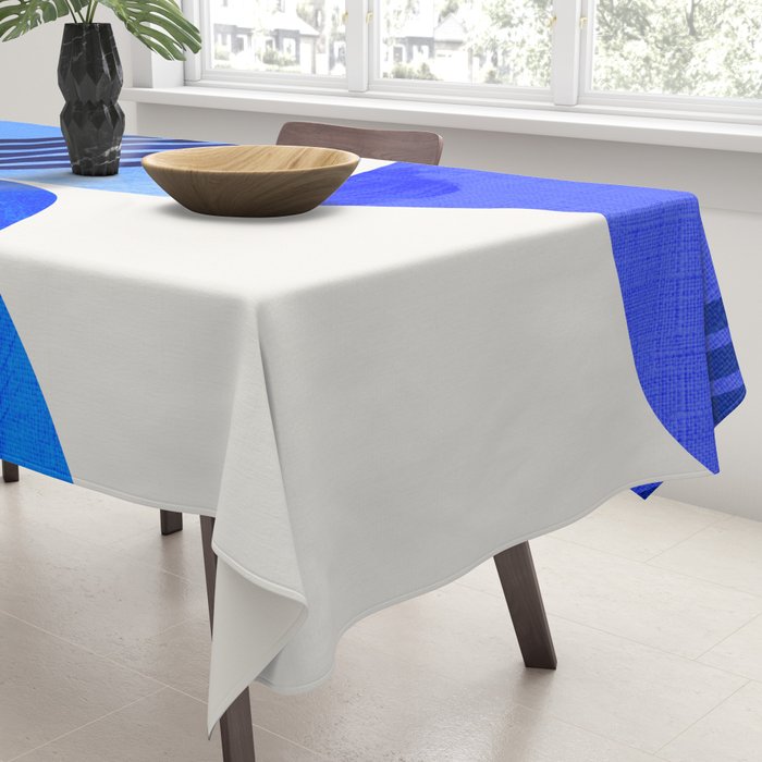 minimal mid century mod organic shapes blue Tablecloth Gallery Image 3