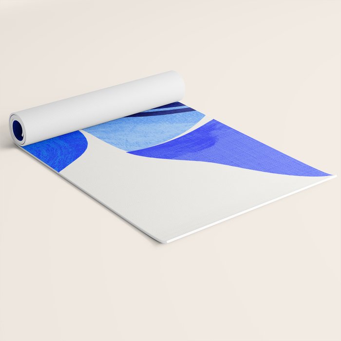 minimal mid century mod organic shapes blue Yoga Mat Gallery Image 2