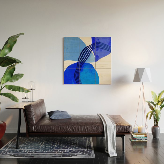 minimal mid century mod organic shapes blue Wood Wall Art Gallery Image 2
