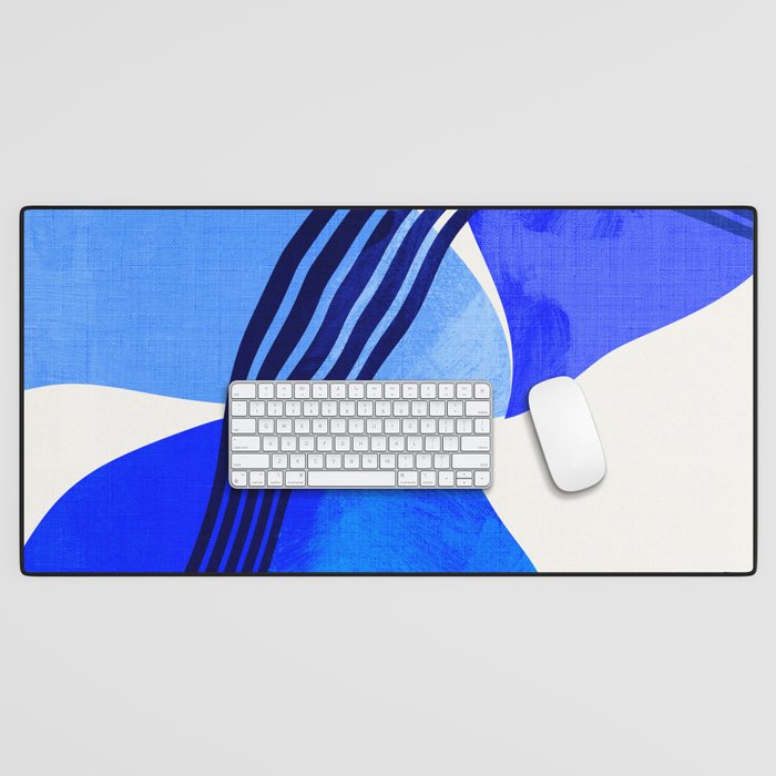minimal mid century mod organic shapes blue Desk Mat Gallery Image 1
