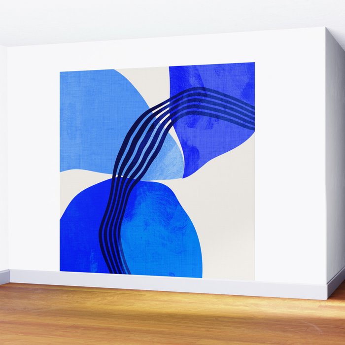 minimal mid century mod organic shapes blue Wall Mural Gallery Image 2