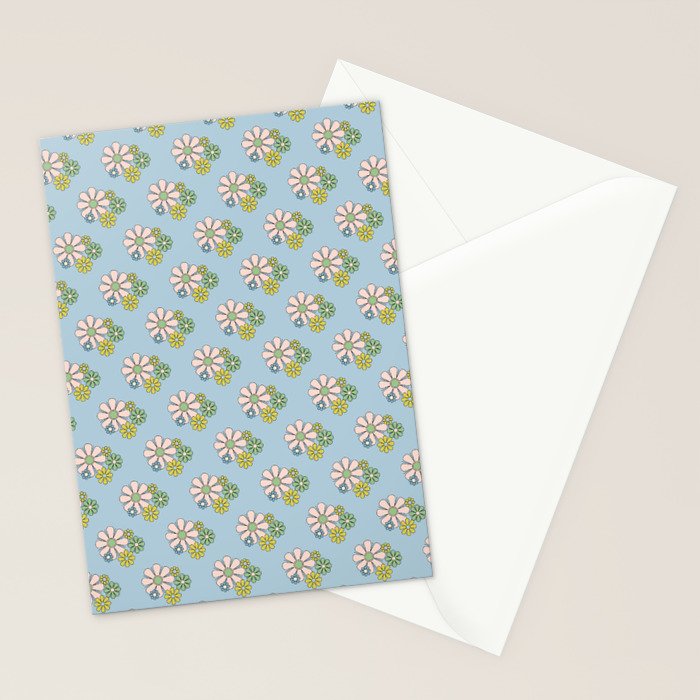 Retro Garden Party 60s 70s Geometric Floral Pattern in Pastel Blue Pink Green Stationery Card Gallery Image 2