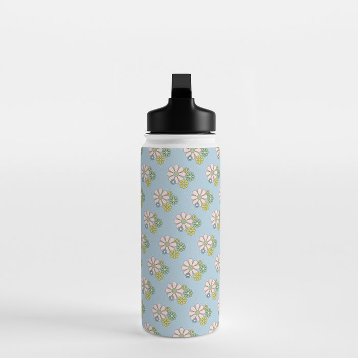 Retro Garden Party 60s 70s Geometric Floral Pattern in Pastel Blue Pink Green Water Bottle Gallery Image 3