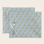 Retro Garden Party 60s 70s Geometric Floral Pattern in Pastel Blue Pink Green Placemat Gallery Image 1