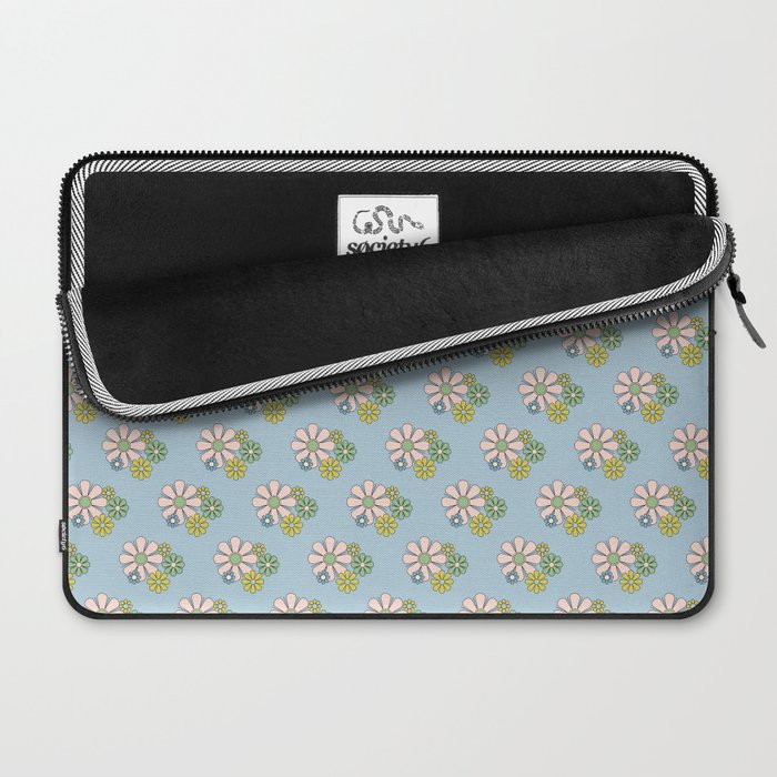 Retro Garden Party 60s 70s Geometric Floral Pattern in Pastel Blue Pink Green Laptop Sleeve Gallery Image 2