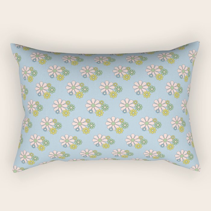 Retro Garden Party 60s 70s Geometric Floral Pattern in Pastel Blue Pink Green Rectangular Pillow Gallery Image 2