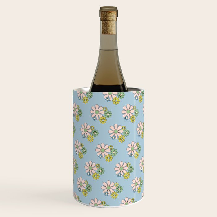 Retro Garden Party 60s 70s Geometric Floral Pattern in Pastel Blue Pink Green Wine Chiller Gallery Image 3