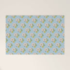 Retro Garden Party 60s 70s Geometric Floral Pattern in Pastel Blue Pink Green Welcome Mat Gallery Image 1