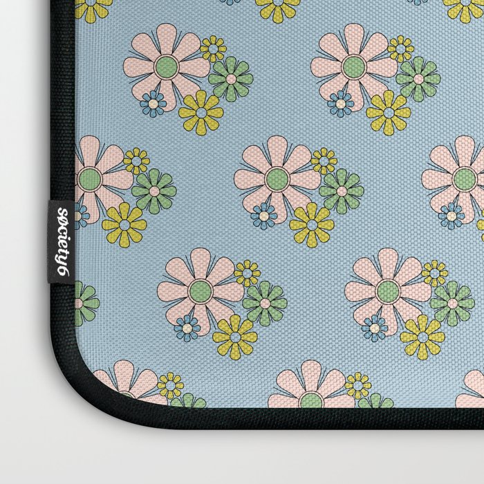 Retro Garden Party 60s 70s Geometric Floral Pattern in Pastel Blue Pink Green Laptop Sleeve Gallery Image 3
