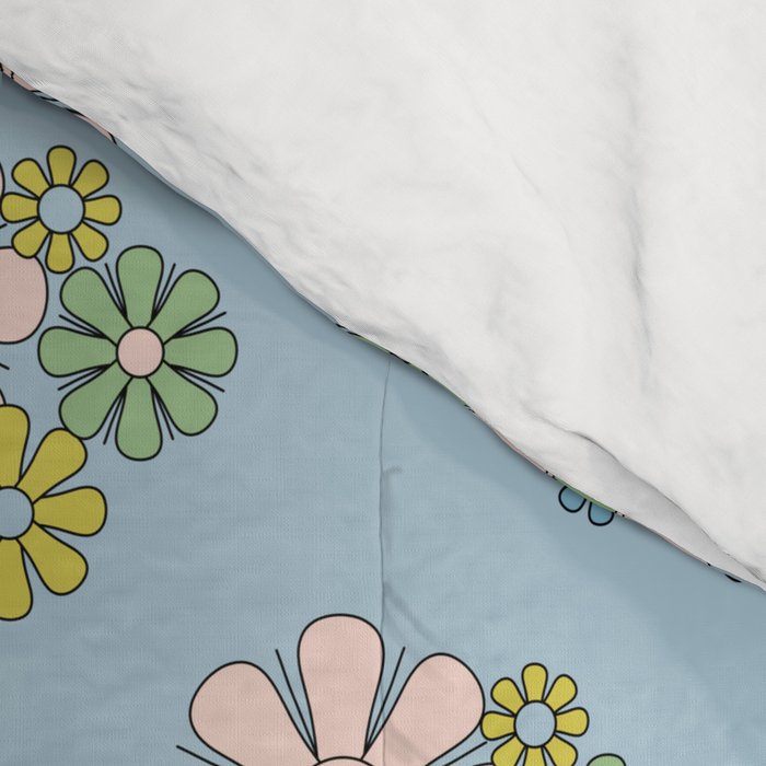 Retro Garden Party 60s 70s Geometric Floral Pattern in Pastel Blue Pink Green Comforter Gallery Image 4