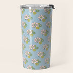 Retro Garden Party 60s 70s Geometric Floral Pattern in Pastel Blue Pink Green Travel Mug Gallery Image 2