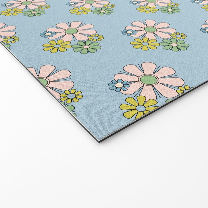 Retro Garden Party 60s 70s Geometric Floral Pattern in Pastel Blue Pink Green Welcome Mat Gallery Image 2