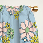Retro Garden Party 60s 70s Geometric Floral Pattern in Pastel Blue Pink Green Window Curtain Gallery Image 2