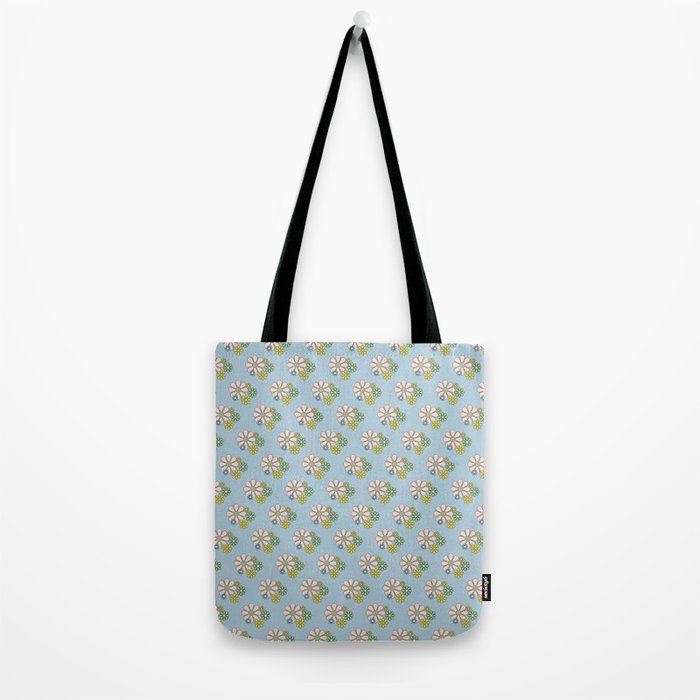 Retro Garden Party 60s 70s Geometric Floral Pattern in Pastel Blue Pink Green Tote Bag Gallery Image 2