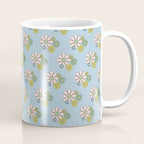 Retro Garden Party 60s 70s Geometric Floral Pattern in Pastel Blue Pink Green Coffee Mug Gallery Image 1
