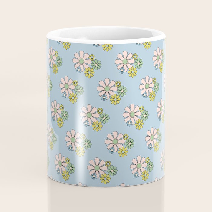 Retro Garden Party 60s 70s Geometric Floral Pattern in Pastel Blue Pink Green Coffee Mug Gallery Image 4