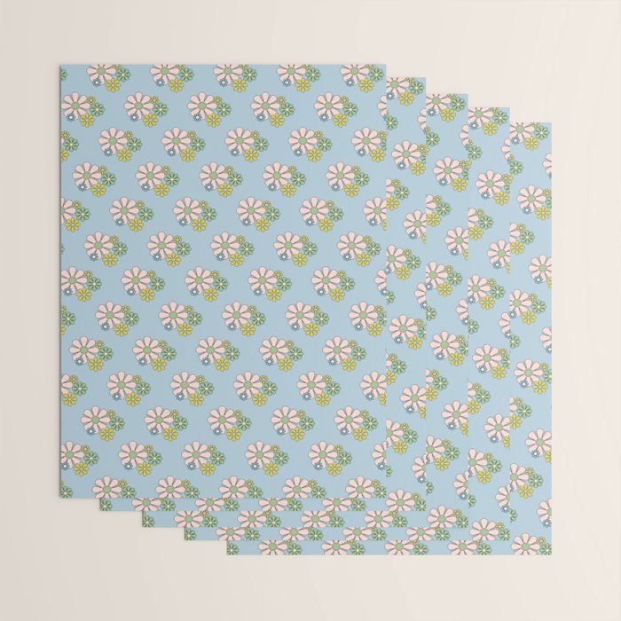 Retro Garden Party 60s 70s Geometric Floral Pattern in Pastel Blue Pink Green Wrapping Paper Gallery Image 3