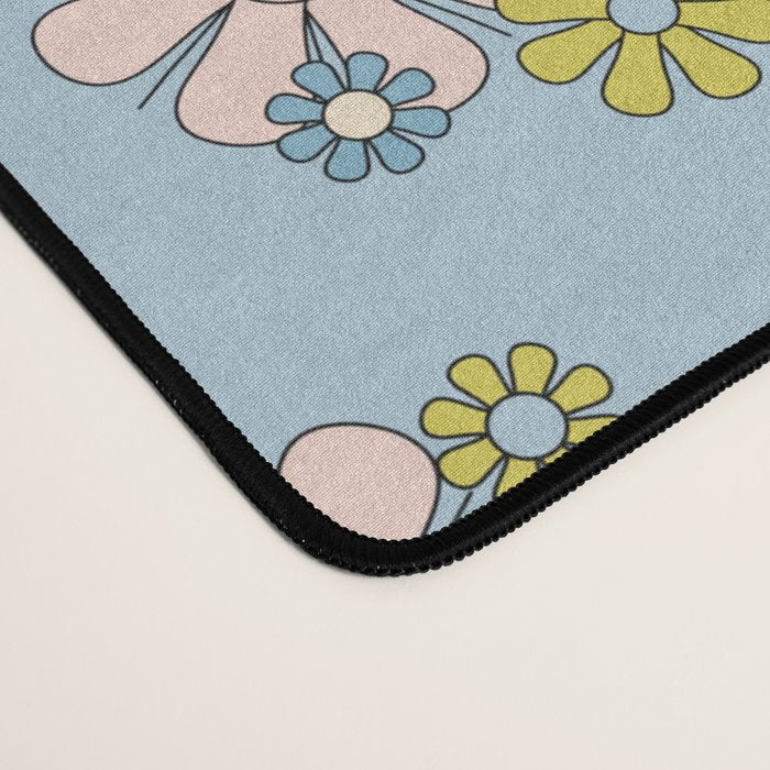 Retro Garden Party 60s 70s Geometric Floral Pattern in Pastel Blue Pink Green Desk Mat Gallery Image 4