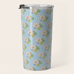Retro Garden Party 60s 70s Geometric Floral Pattern in Pastel Blue Pink Green Travel Mug Gallery Image 3
