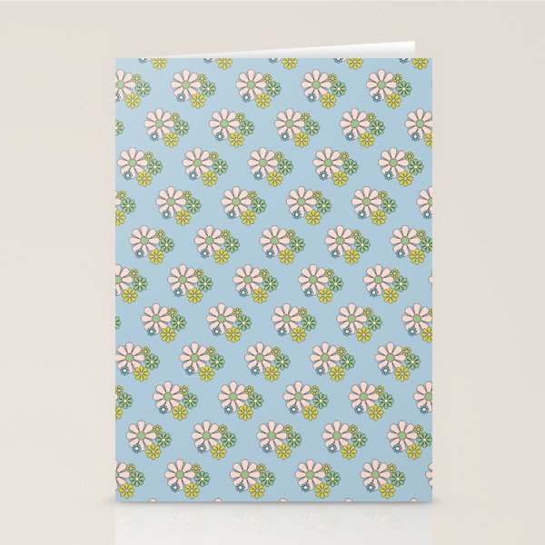 Retro Garden Party 60s 70s Geometric Floral Pattern in Pastel Blue Pink Green Stationery Card Gallery Image 1