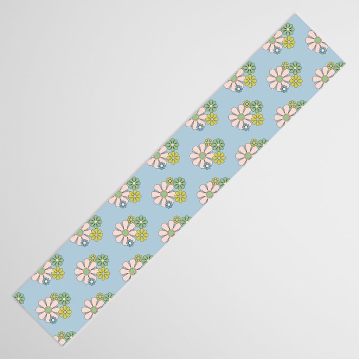 Retro Garden Party 60s 70s Geometric Floral Pattern in Pastel Blue Pink Green Table Runner Gallery Image 3