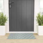 Retro Garden Party 60s 70s Geometric Floral Pattern in Pastel Blue Pink Green Welcome Mat Gallery Image 3