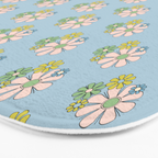 Retro Garden Party 60s 70s Geometric Floral Pattern in Pastel Blue Pink Green Bath Mat Gallery Image 3