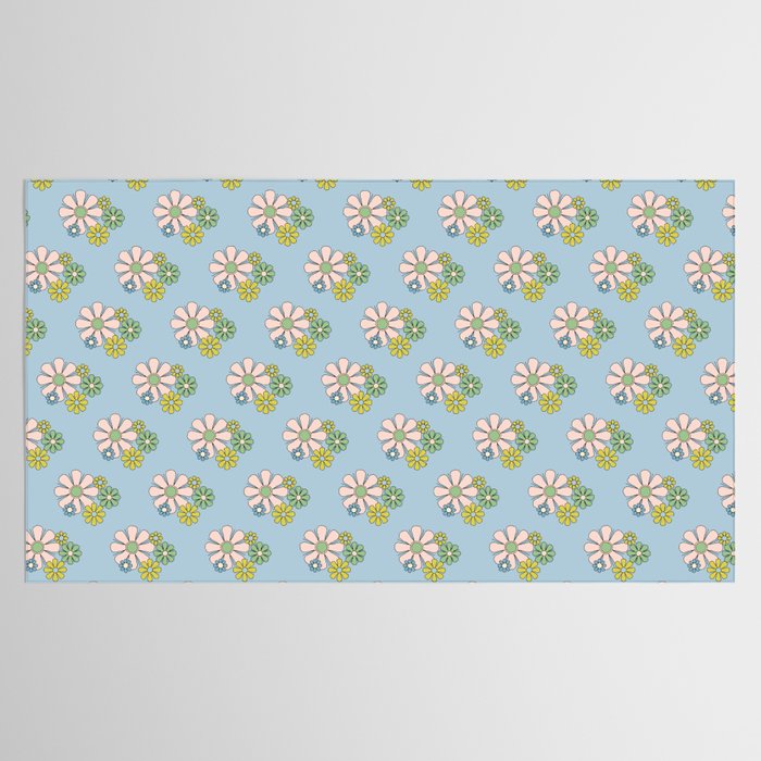 Retro Garden Party 60s 70s Geometric Floral Pattern in Pastel Blue Pink Green Tablecloth Gallery Image 2