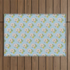 Retro Garden Party 60s 70s Geometric Floral Pattern in Pastel Blue Pink Green Outdoor Rug Gallery Image 1