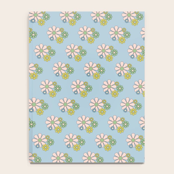 Retro Garden Party 60s 70s Geometric Floral Pattern in Pastel Blue Pink Green Notebook Gallery Image 4